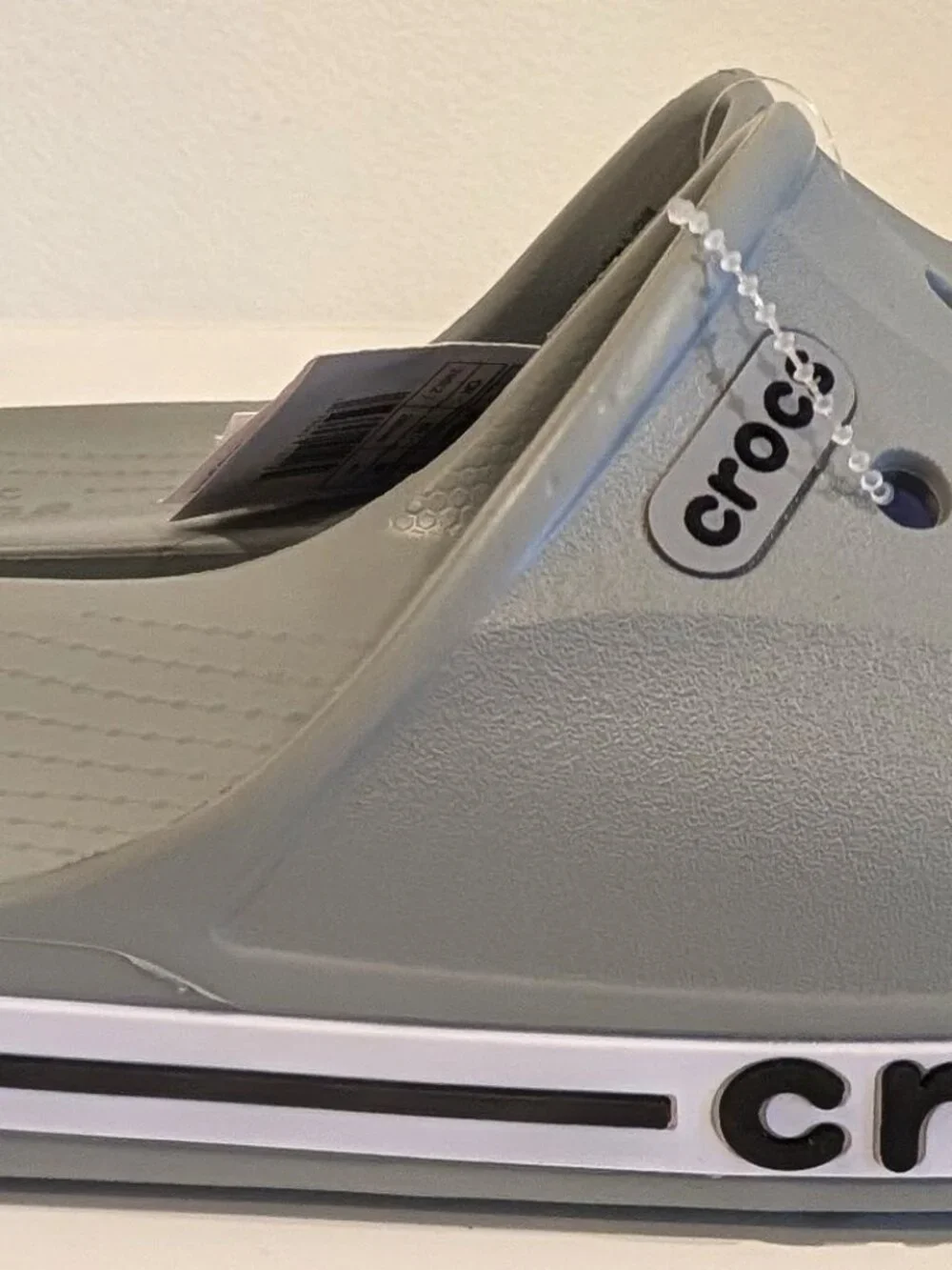 Crocs Bayaband Slide Grey White Striped Sandals Mens 11 / Womens 13 NWT Comfort